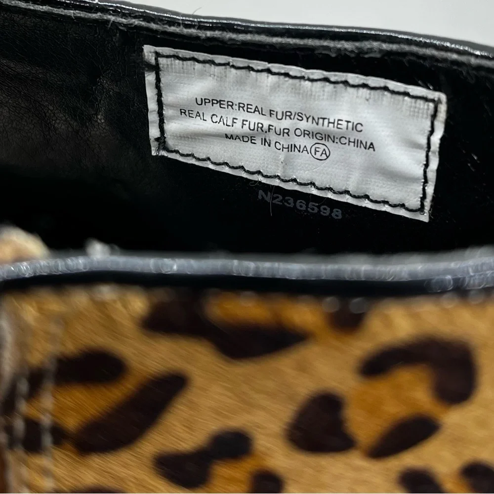 Nina Leopard Print Leather Peep Toe Wedge Heels Size 8 1/2 Women’s Shoes